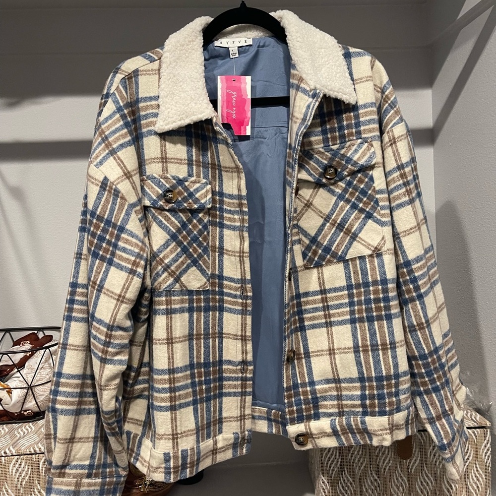 HYFVE Blue and Cream Plaid Teddy Jacket